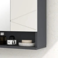 kleankin Armadietto con Specchiera Bagno a 2 Ante e Mensole Regolabili in Legno, 55x17x55cm, Grigio