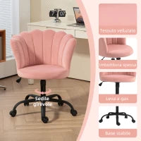 Sedia da Ufficio con Schienale a Petalo Senza Braccioli con Altezza Regolabile, Rivestimento in Velluto, Rosa