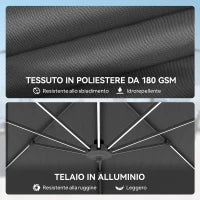 Ombrellone a Braccio per Esterno con Luci a LED e Angolo Regolabile, in Alluminio e Poliestere Ø3x2.5 m, Grigio