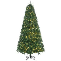 Albero di Natale Artificiale Luminoso con 450 Luci LED Bianche e 1146 Rami, Base in Metallo Pieghevole - Verde