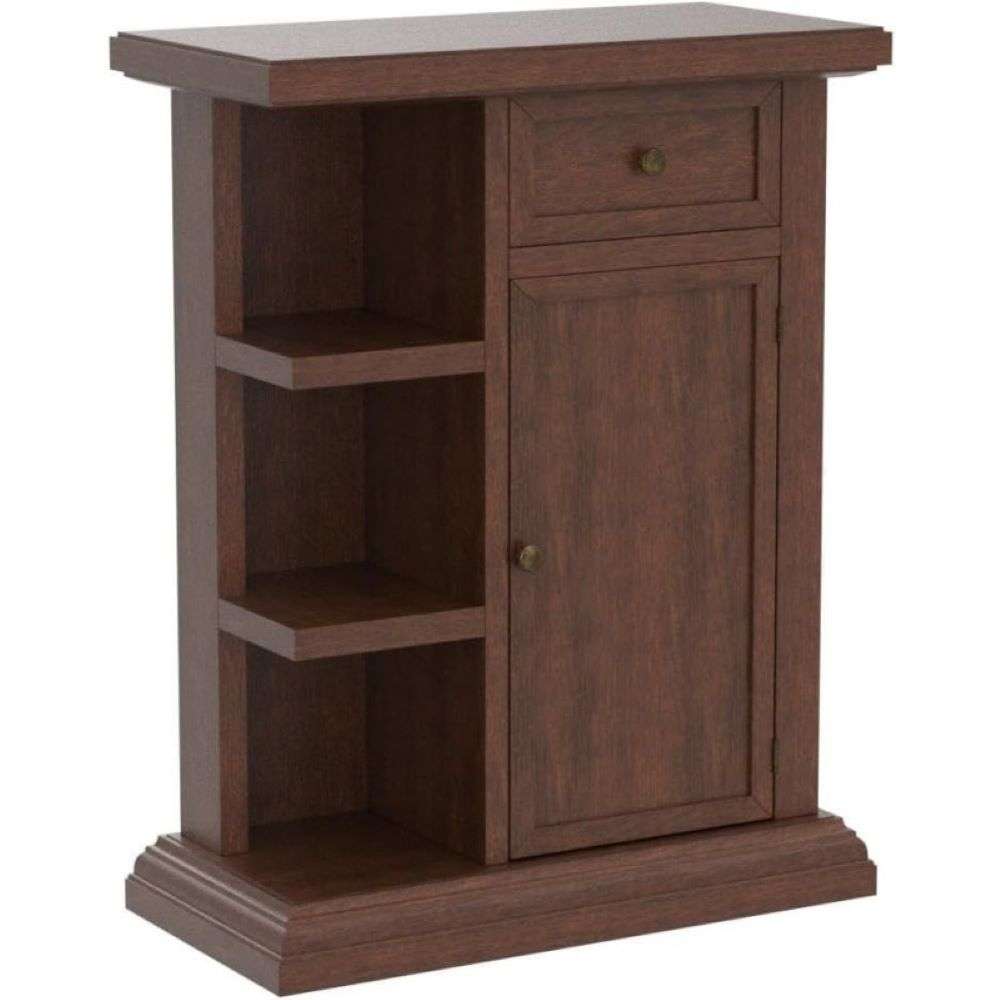 Mobiletto porta telefono con 1 anta 2 ripiani e 1 cassetto in legno colore noce lucido 60x32x76 H