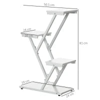 Scaletta Portavasi a 4 Livelli per Interni ed Esterni in MDF e Acciaio, 50.5x24x81 cm, Bianco