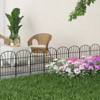 Recinzione Decorativa da Giardino con 8 Pannelli, Bordi in Metallo con Ornamenti, 264 x 61 cm, Nero