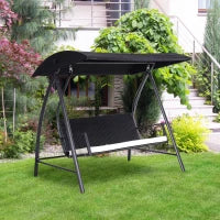 Dondolo da Giardino in Polyrattan a 3 Posti con Tettuccio Apribile Regolabile, Cuscino di Seduta con Protezione Solare, Panca Sospesa con Portata Fino a 360 kg, 198 x 124 x 179 cm, Nero