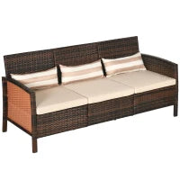 Divano da Giardino a 3 Posti in Rattan PE e Acciaio, 173x68x78 cm, Marrone