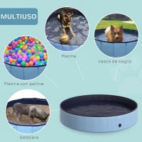 Piscina Vasca da Bagno Portatile Pieghevole per Cani Animali Domestici in PVC Azzurro Φ160 x 30cm