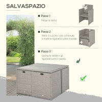 Set Mobili da Giardino Esterno Tavolo con 4 Sedie 4 Poggiapiedi 9pz Rattan Grigio