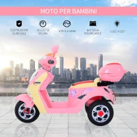 Moto Elettrica per Bambini Batteria 6V, Velocità 3km/h, Motorino Elettrica per Bambini 3-5 Anni con Luci e Musica, 108x51x75 cm, Rosa
