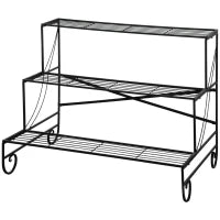 Portapiante in Ferro Battuto, Scaletta Porta Vasi da Esterno a 3 Livelli, Nero