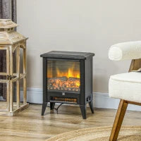 Caminetto Elettrico da 1800W con Effetto Fiamma a 3 Intensità, in Metallo e Vetro, 36x21x47 cm, Nero