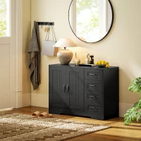Credenza in Stile Moderno con 4 Cassetti, 1 Armadio, 105 x 40 x 76 cm, Nero