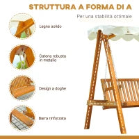 Dondolo da Giardino Stile Classico Legno Massello di Pino Conforme alle Norme di FS Tettuccio Parasole in Tessuto di Poliestere con Rivestimento di PA 162x130x185cm 240kg