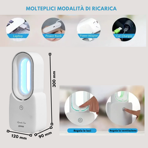 Zephir ventilatore da tavolo ricaricabile no pale 3 velocità 7 colori di luce