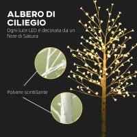 Albero Luminoso di Betulla con 180 Luci LED Alto 180 cm e 3 Livelli di Luminosità per Interni ed Esterni, Bianco