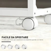 Tavolino da Lavoro Regolabile con Piano Inclinabile e 4 Ruote, in Legno e Metallo, 55x36x62.5-82.5 cm, Bianco e Rovere