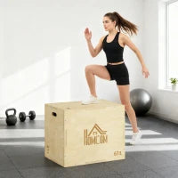 Plyo Box in Legno a 3 Altezze, Jumping Box Pliometrico Capacità 120kg, 61x51x76cm