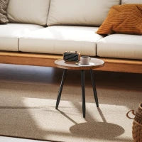 Tavolino da Caffè Rotondo con Bordo Rialzato e 3 Gambe, in Legno e Acciaio, Ø40x39 cm, Nero e color Legno
