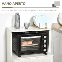 Mobile Cucina Multiuso con Ruote, Armadietto e Ripiano per Microonde, Credenza Alta in Legno Truciolare, 60.4x40.3x97cm Bianco
