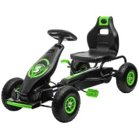 Go Kart a Pedali per Bambini 5-12 Anni con Sedile Regolabile, in Metallo e PP 121x58x61 cm, Verde e Nero