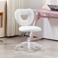 Sedia da Ufficio Imbottita con Schienale a Cuore e Rotelle, in Velluto Teddy e Plastica, 45x56x78-88 cm, Bianco