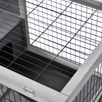 Conigliera in Legno con 4 Ruote, Casetta per Conigli e Rampa, 90x53x59cm, Grigio