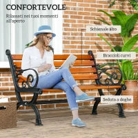 Panchina da Giardino 2 Posti in Alluminio e Legno a Doghe con Braccioli, 120x64x79cm, Teak