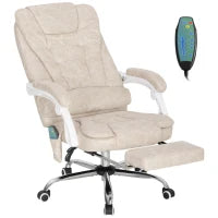 Poltrona da Ufficio Massaggiante e Riscaldante, Altezza Regolabile, Schienale Inclinabile, 65x70x111-119cm, Crema