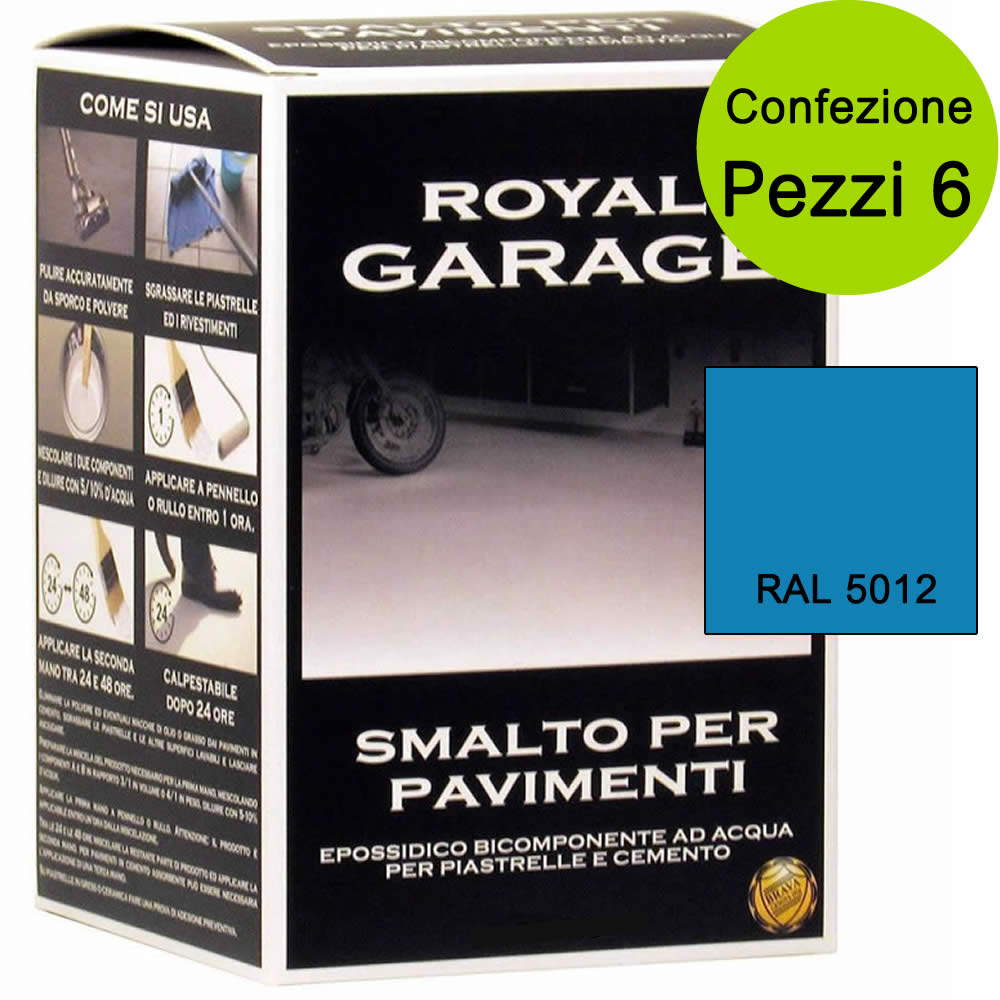 Multipack pz 6 smalto brava royal garage azzurro ral 5012 per pavimenti piastrelle ml 750