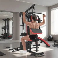 Stazione Fitness Multifunzione per Allenamento del Corpo, in Acciaio e PU, 225x175x200 cm, Nero
