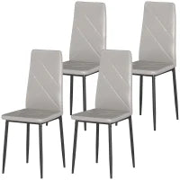 Set di 4 Sedie da Pranzo con Schienale Alto in Finta Pelle e Acciaio, 41x50x97cm, Grigio