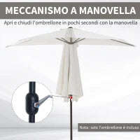 Ombrellone Semicircolare da Parete per Giardino 2.7x1.5 m con Apertura a Manovella, Bianco