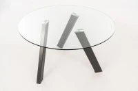 E-STYLO Tavolo fisso con top in vetro temperato e gambe in metallo grigio antracite, 120cm X 120cm H. 75cm.