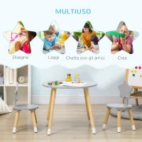 Set Tavolo con 2 Sedie per Bambini in Legno, Età da 18 Mesi a 4 Anni, Grigio