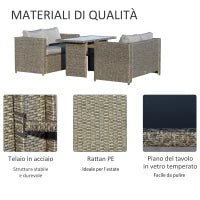 Set 3 Pezzi Mobili da Giardino con 2 Divani con Cuscini e 1 Tavolo in Rattan PE, Salotto da Esterno Grigio-Nero