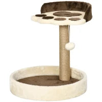 Tiragraffi per Gatti da 5kg max con Lettino e Pallina da Gioco, in Truciolato, Peluche e Corda di Juta, 41x41x44 cm