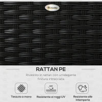Salotto da Giardino con 2 Poltrone e 2 Poggiapiedi in Rattan PE, Tavolino in Vetro, Nero