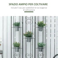 Portapiante Verticale Pieghevole con 5 Vasi da Esterno in Metallo, 82x12.5x150cm, Nero