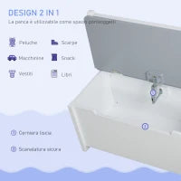 Set Tavolo per Bambini con 2 Sedie e Cassapanca in Legno per Cameretta, Bianco e Grigio