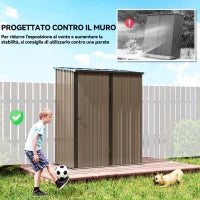 Casetta da Giardino in Acciaio Porta Attrezzi con Catenaccio, 161.5x94.5x196cm, Marrone
