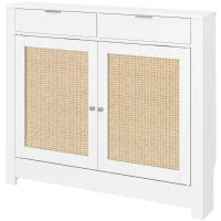 Copritermosifoni con ante in rattan, 2 scomparti, design bohémien. Bianco