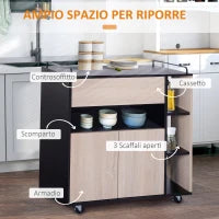 Carrello da Cucina Multiuso Moderno con Ruote Cassetto Anta in Legno Rovere, 76,5x40x82cm