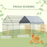 Gabbia per Conigli da Esterno e Interno a Casetta con Tettuccio, 220x85x103cm, Argento