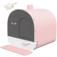 Lettiera per Gatti Chiusa con Filtri, Paletta e Vassoio, Struttura in PP, 43x44x47cm, Rosa