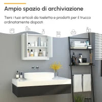 Armadietto Bagno a 2 Ante con Specchiera e Ripiano Regolabile in MDF, 48x14.5x45cm, Bianco