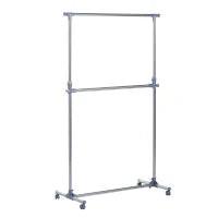 Stender Appendiabiti con Altezza ed Estensione Regolabili, 4 Ruote Girevoli, Acciaio Inox e ABS, 165x48x180cm