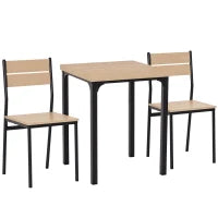 homcom Set Tavolo da Pranzo con 2 Sedie per Casa e Cucina, Metallo e Legno