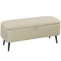 Banco di Almacenaggio con Coperchio Ribaltabile e Gambe in Acciaio per Camera da Letto Soggiorno Ingresso 101x38,5x44,5 cm Beige