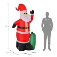Babbo Natale Gonfiabile Luminoso 240cm con Sacchetto Regalo Luci LED Decorazione Natalizia