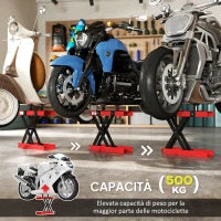 Cavalletto Alzamoto in Acciaio Capacità 500kg, Pieghevole con Altezza Regolabile e Manovella, Rosso