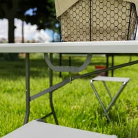Tavolo da Giardino Pieghevole con Maniglia, Acciaio e Plastica, 180x74x74 cm, Bianco